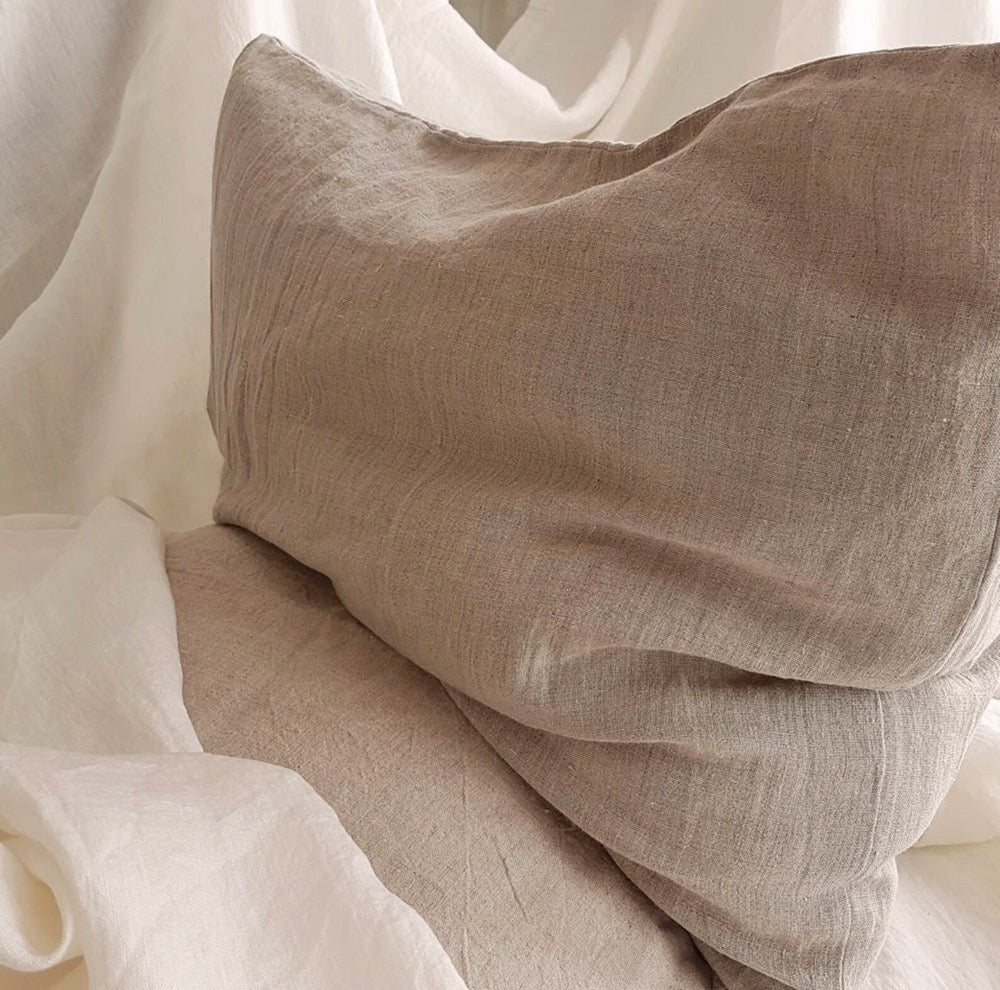 Linen Pillowcases Set of 2: Natural Flax Beige, US King Size