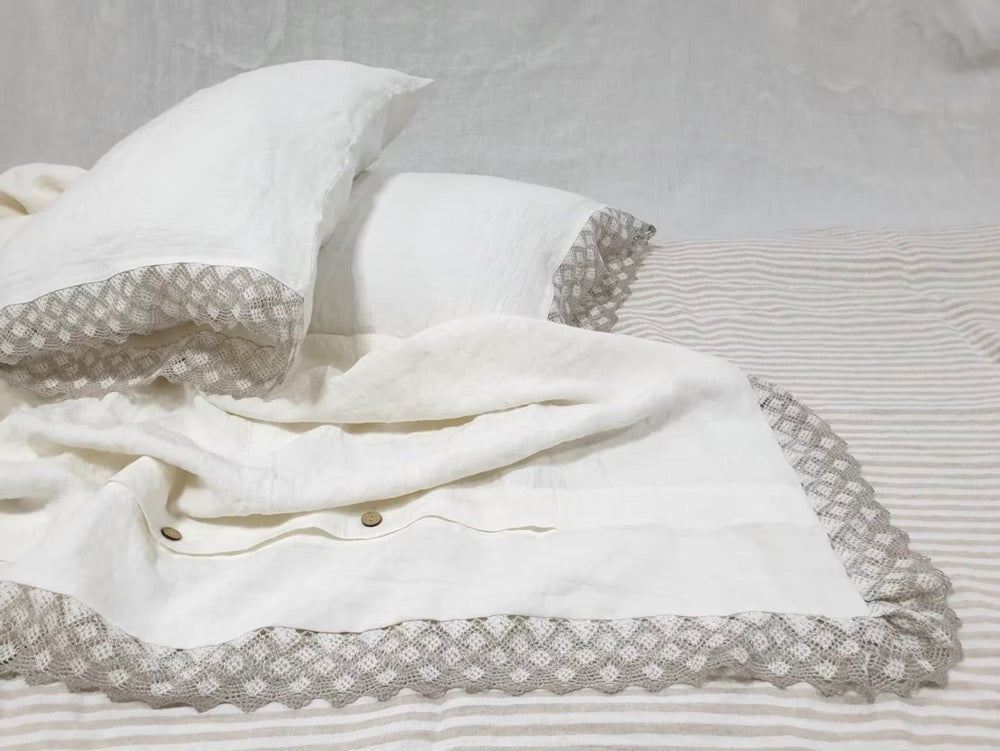 Lace Linen Duvet Cover: Farmhouse French Country Bedding
