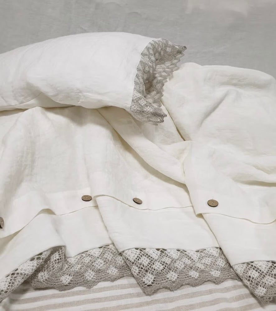 Lace Linen Duvet Cover: Farmhouse French Country Bedding