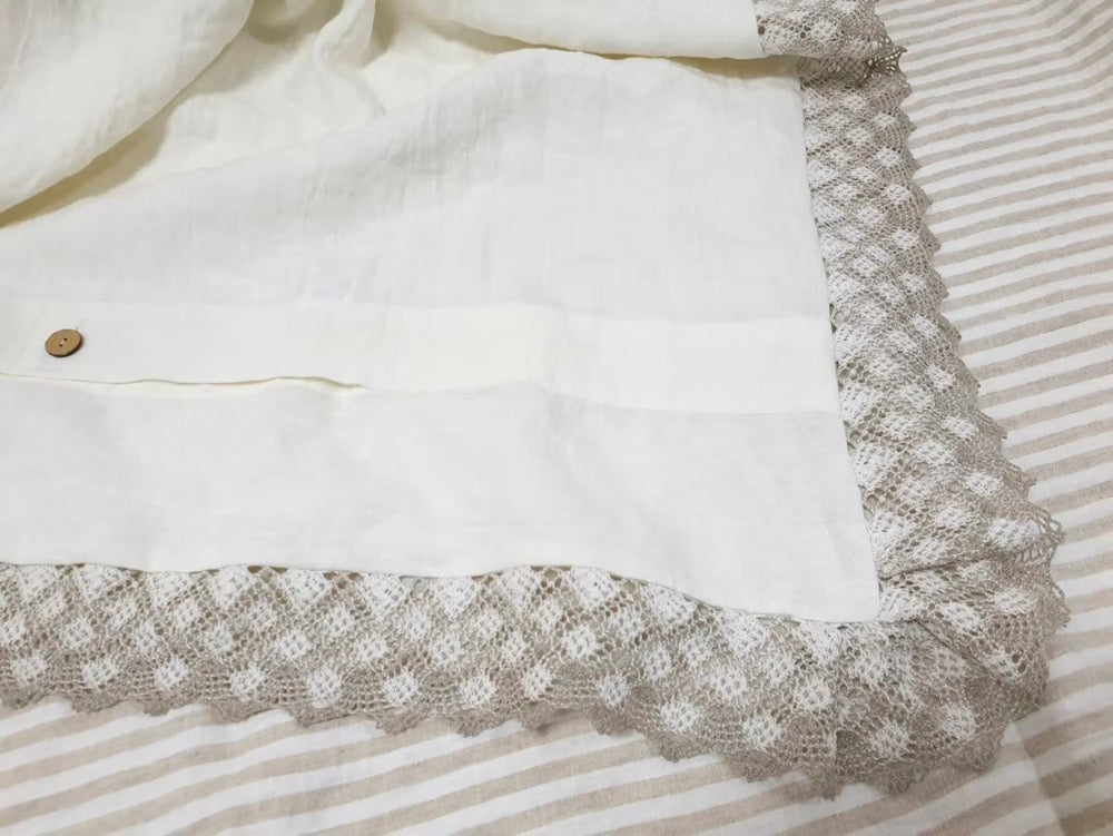 Lace Linen Duvet Cover: Farmhouse French Country Bedding