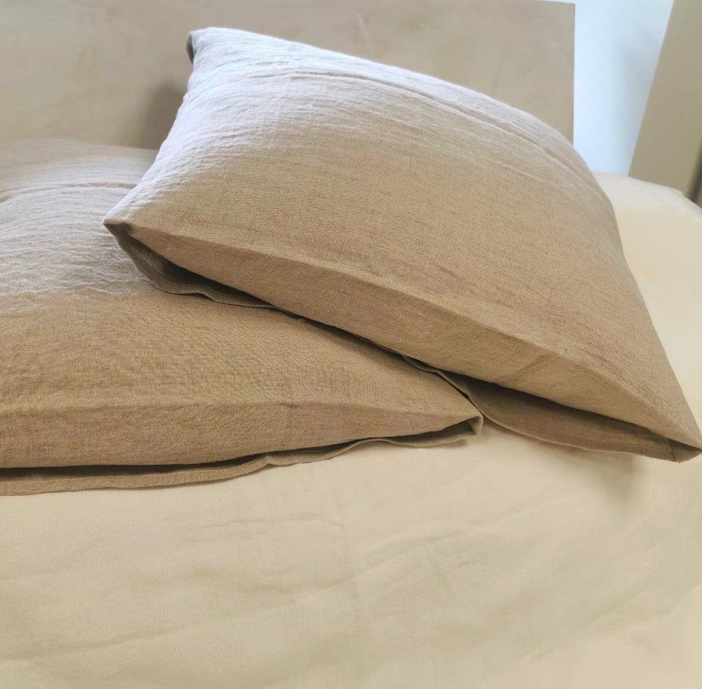 Linen Pillowcases Set of 2: Natural Flax Beige, US King Size