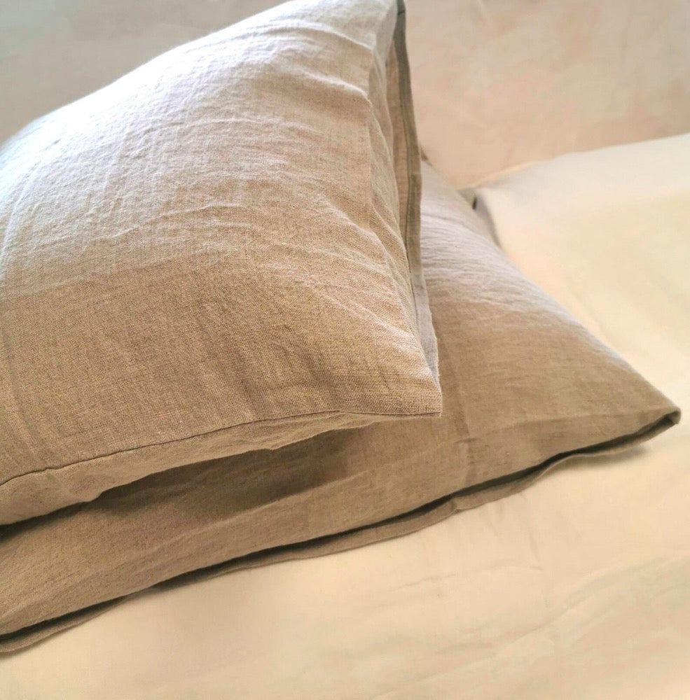 Linen Pillowcases Set of 2: Natural Flax Beige, US King Size